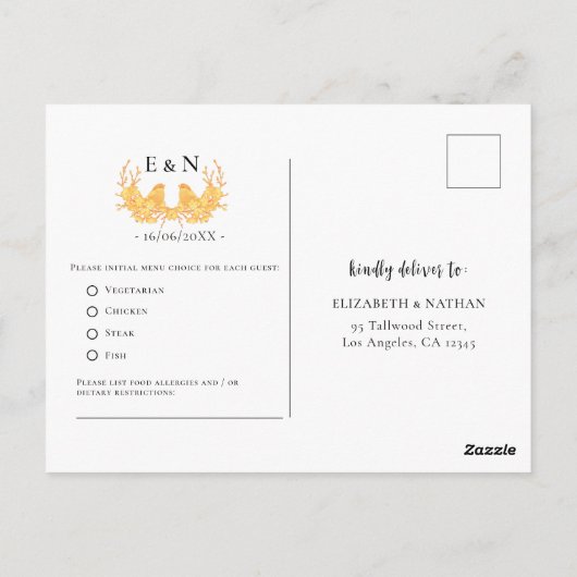 Elegant Emerald Green & Gold Floral Wedding RSVP Briefkaart (Achterkant)