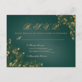 Elegant Emerald Green & Gold Floral Wedding RSVP Briefkaart (Voorkant)