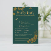 Elegant Emerald Green & Gold Flowers RSVP (Staand voorkant)