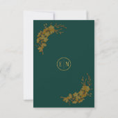 Elegant Emerald Green & Gold Flowers RSVP (Achterkant)