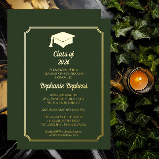 Elegant Emerald Green Gold Foil Graduation Party I Folie Uitnodiging