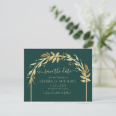 Elegant Emerald Green Gold Foliage Arch Wedding Save The Date (Staand voorkant)