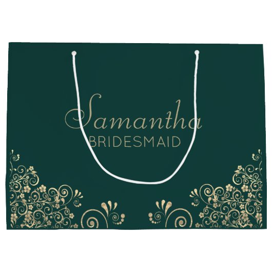 Elegant Emerald Green Gold - gepersonaliseerde bri Groot Cadeauzakje (Achterkant)