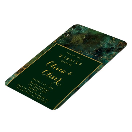 Elegant Emerald Green & Gold Glitter Agate Wedding Magneet (Linkerzijde)