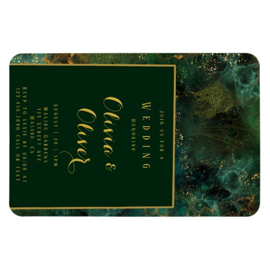 Elegant Emerald Green & Gold Glitter Agate Wedding Magneet (Horizontaal)