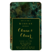 Elegant Emerald Green & Gold Glitter Agate Wedding Magneet (Verticaal)