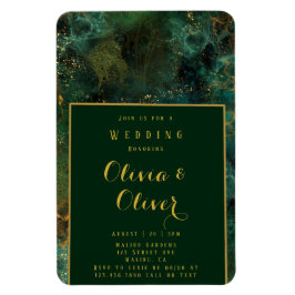 Elegant Emerald Green & Gold Glitter Agate Wedding Magneet