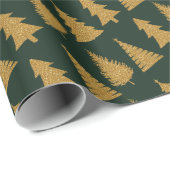 Elegant Emerald Green Gold Glitter-kerstbomen Cadeaupapier (Rol Hoek)