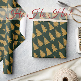 Elegant Emerald Green Gold Glitter-kerstbomen Cadeaupapier