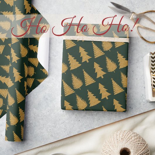 Elegant Emerald Green Gold Glitter-kerstbomen Cadeaupapier