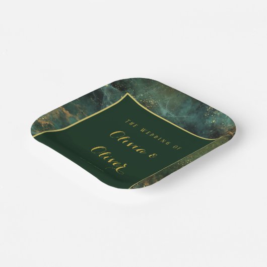 Elegant Emerald Green & Gold Glitter Wedding Papieren Bordje (Gebogen)