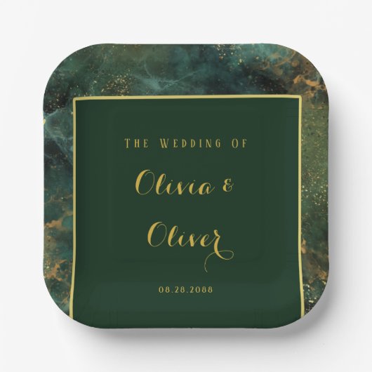Elegant Emerald Green & Gold Glitter Wedding Papieren Bordje (Voorkant)