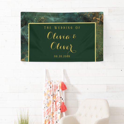 Elegant Emerald Green & Gold Glitter Wedding Spandoek (Insitu)