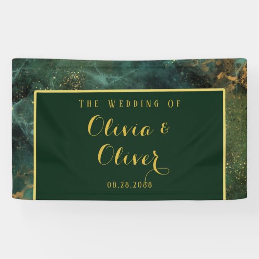 Elegant Emerald Green & Gold Glitter Wedding Spandoek (Horizontaal)