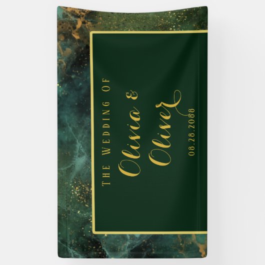 Elegant Emerald Green & Gold Glitter Wedding Spandoek (Verticaal)