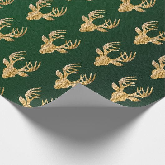 Elegant Emerald Green Gold-kerstrenrendiercadeau Cadeaupapier (Hoek)