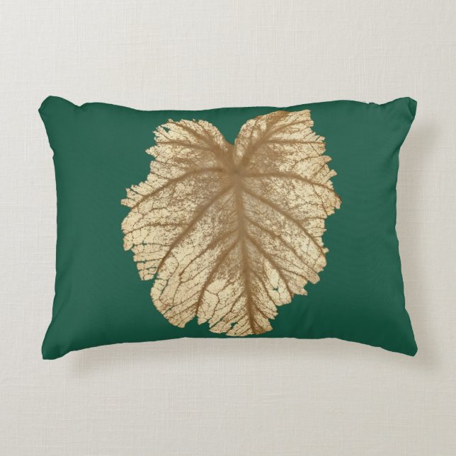 Elegant Emerald Green Gold Leaf Accent Pillow Accent Kussen (Voorkant)
