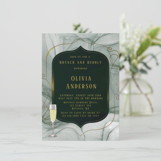 Elegant Emerald Green Gold Lijst Brunch & Bubble Kaart (Staand voorkant)