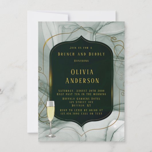 Elegant Emerald Green Gold Lijst Brunch & Bubble Kaart (Voorkant)