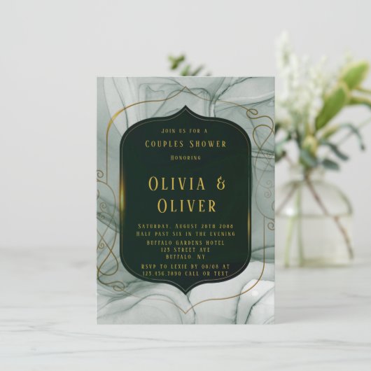 Elegant Emerald Green Gold Lijst Couples Shower Kaart (Staand voorkant)