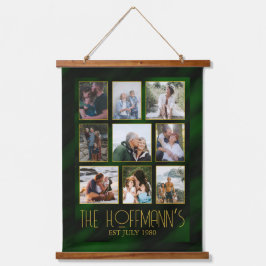 Elegant Emerald Green Gold Lijst Foto Collage Hangend Wandkleed