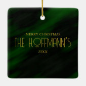 Elegant Emerald Green Gold Lijsten Foto met Kerstm Keramisch Ornament (Achterkant)