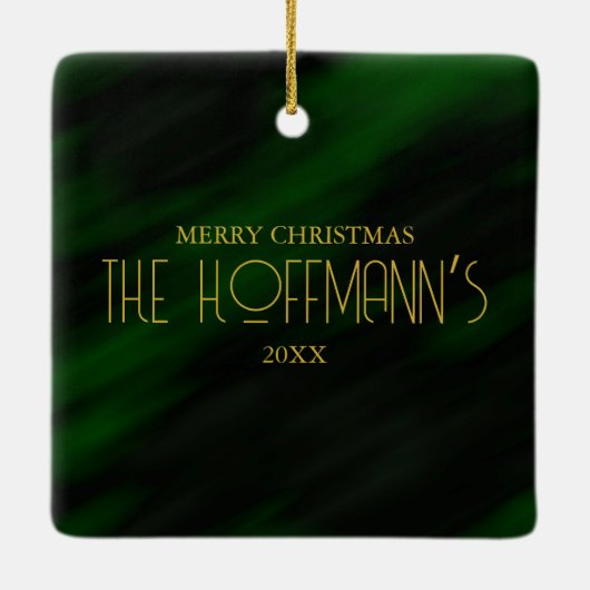 Elegant Emerald Green Gold Lijsten Foto met Kerstm Keramisch Ornament (Achterkant)