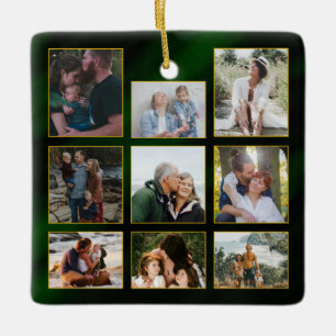 Elegant Emerald Green Gold Lijsten Foto met Kerstm Keramisch Ornament