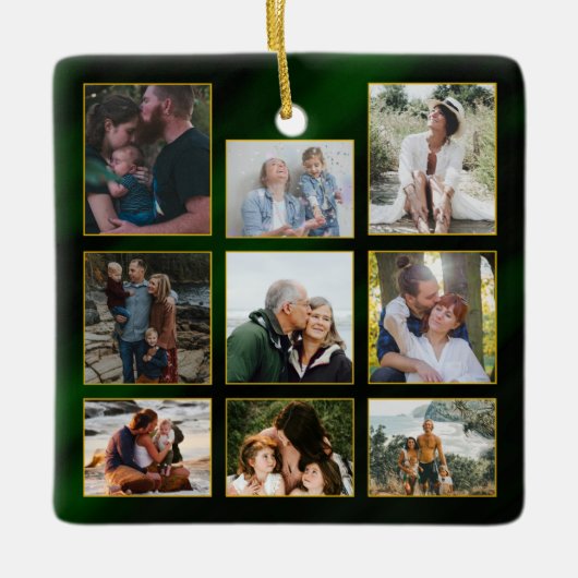 Elegant Emerald Green Gold Lijsten Foto met Kerstm Keramisch Ornament (Voorkant)