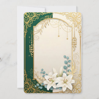 Elegant Emerald Green & Gold Lily Wedding Invitati Kaart