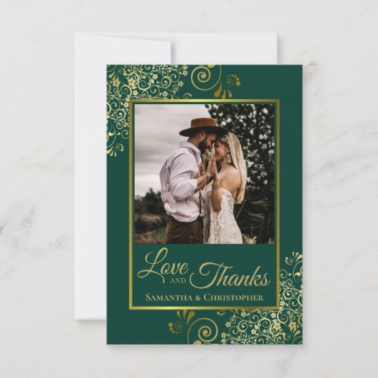 Elegant Emerald Green & Gold Love & Bedankt Weddin (Voorkant)