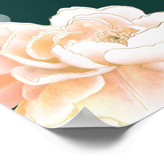 Elegant Emerald Green Gold Peach Floral Wedding Poster (Hoek)