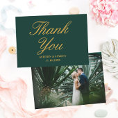Elegant Emerald Green Gold Photo Wedding Bedankkaart