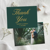 Elegant Emerald Green Gold Photo Wedding Bedankkaart
