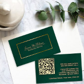 Elegant Emerald Green & Gold Professional QR-code Visitekaartje