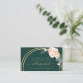 Elegant Emerald Green Gold Rings Wedding Website Informatiekaartje (Staand voorkant)
