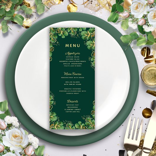 Elegant Emerald Green & Gold Rustic Wedding Menu