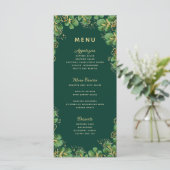 Elegant Emerald Green & Gold Rustic Wedding Menu (Staand voorkant)