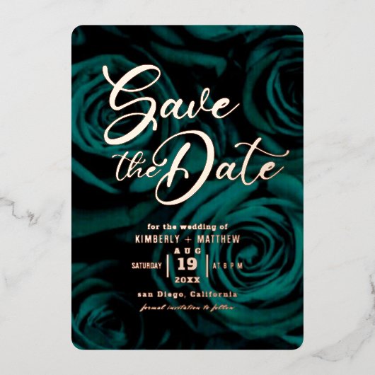 Elegant Emerald Green gold Save the date bruiloft Folie Uitnodiging (Voorkant)
