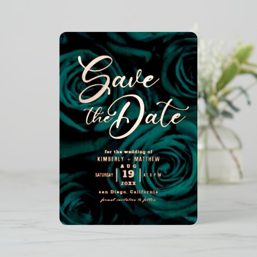Elegant Emerald Green gold Save the date bruiloft Folie Uitnodiging (Staand Voorkant)
