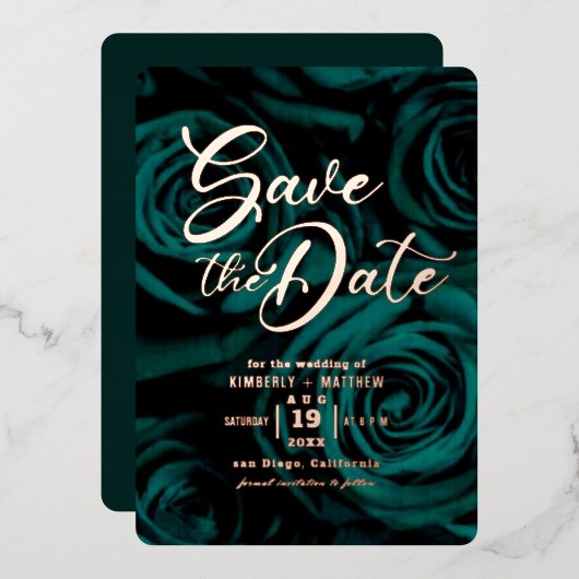 Elegant Emerald Green gold Save the date bruiloft Folie Uitnodiging (Voorkant / Achterkant)