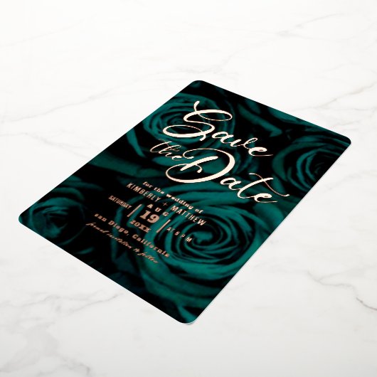 Elegant Emerald Green gold Save the date bruiloft Folie Uitnodiging (Gedraaid)