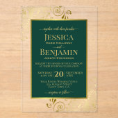 Elegant Emerald Green & Gold Stylish Text Wedding Acryl Uitnodigingen (Voorkant)