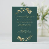 Elegant Emerald Green Gold Wedding Accommodations Informatiekaartje (Staand voorkant)