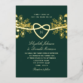 Elegant Emerald Green Gold Wedding Folie Uitnodiging