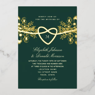 Elegant Emerald Green Gold Wedding Folie Uitnodiging