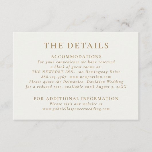 Elegant Emerald Green Gold Wedding - Gegevens Informatiekaartje (Voorkant)