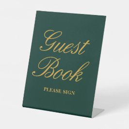 Elegant Emerald Green Gold Wedding Guest Book Reclamebord Met Voetstuk