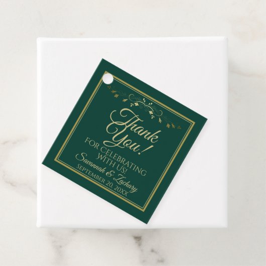 Elegant Emerald Green & Gold Wedding Hartelijk dan Bedankjes Labels (In situ)
