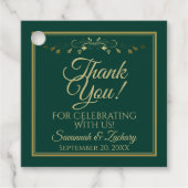 Elegant Emerald Green & Gold Wedding Hartelijk dan Bedankjes Labels (Voorkant)